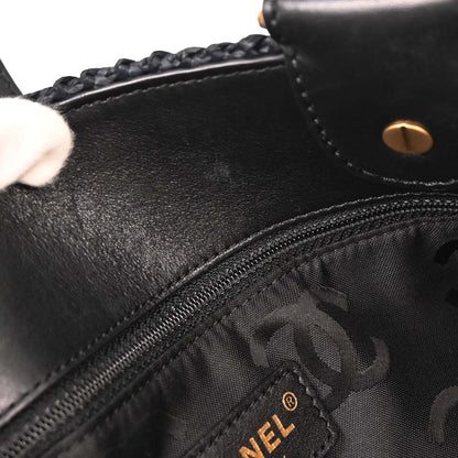 Chanel Navy Straw Tote Handbag