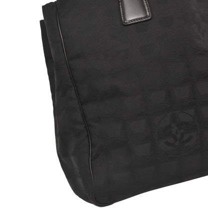 Chanel 2003-2004 Black Jacquard Nylon New Travel Line Tote Handbag