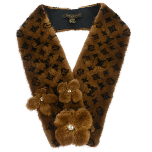 Louis Vuitton * Monogram Mink Flower Echarpe Stole
