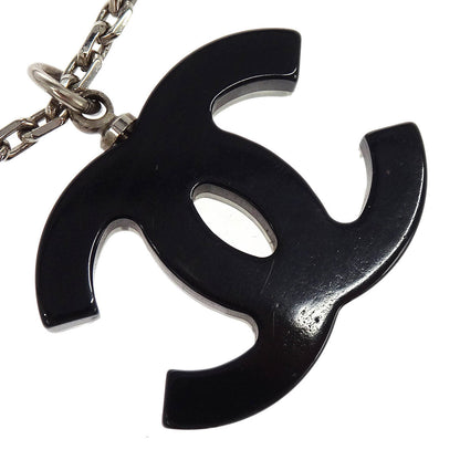 Chanel CC Chain Necklace Silver Black Rhinestone 05P
