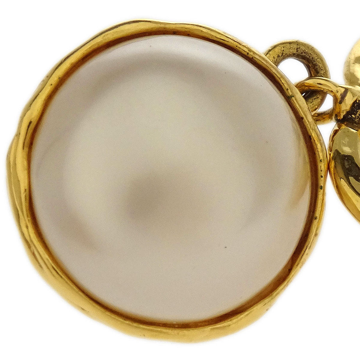 Chanel CC Costume Pearl Dangle Earrings Clip-On Gold 94P