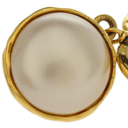 Chanel CC Costume Pearl Dangle Earrings Clip-On Gold 94P