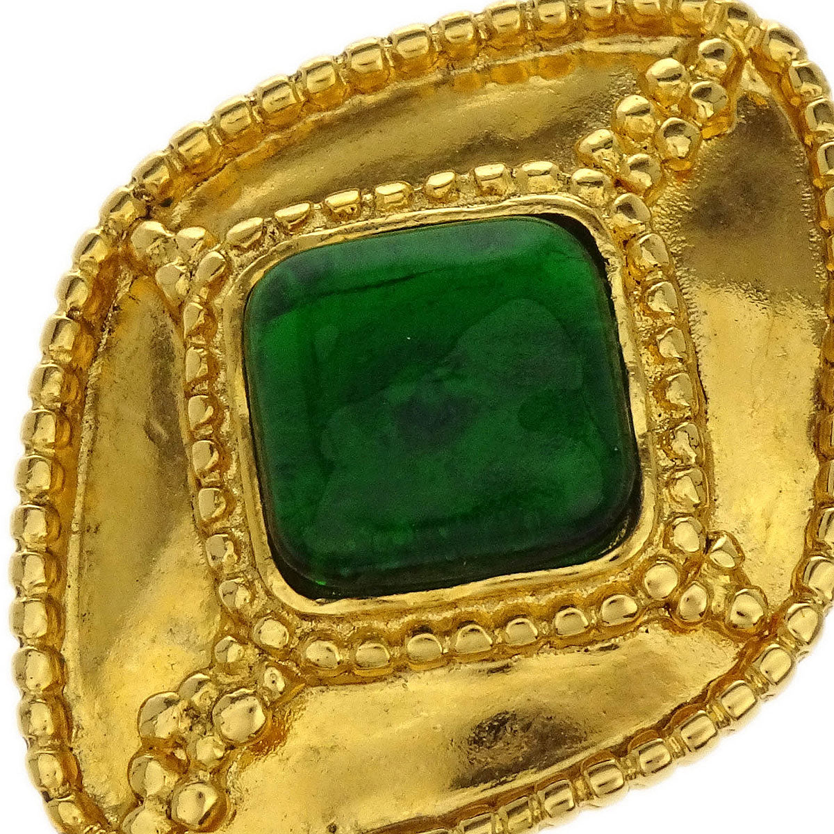 Chanel Gripoix Brooch Pin Gold Green CC Rhombus Dangle 96A