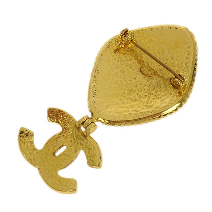 Chanel Gripoix Brooch Pin Gold Green CC Rhombus Dangle 96A