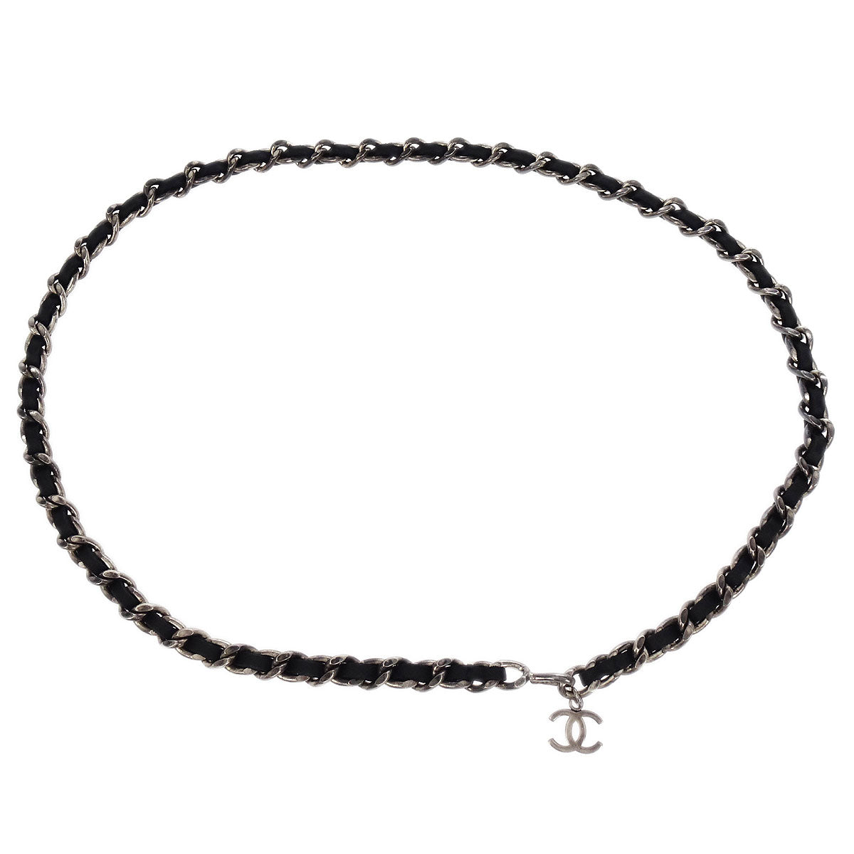 Chanel Silver Black CC Chain Belt 96P Small Good