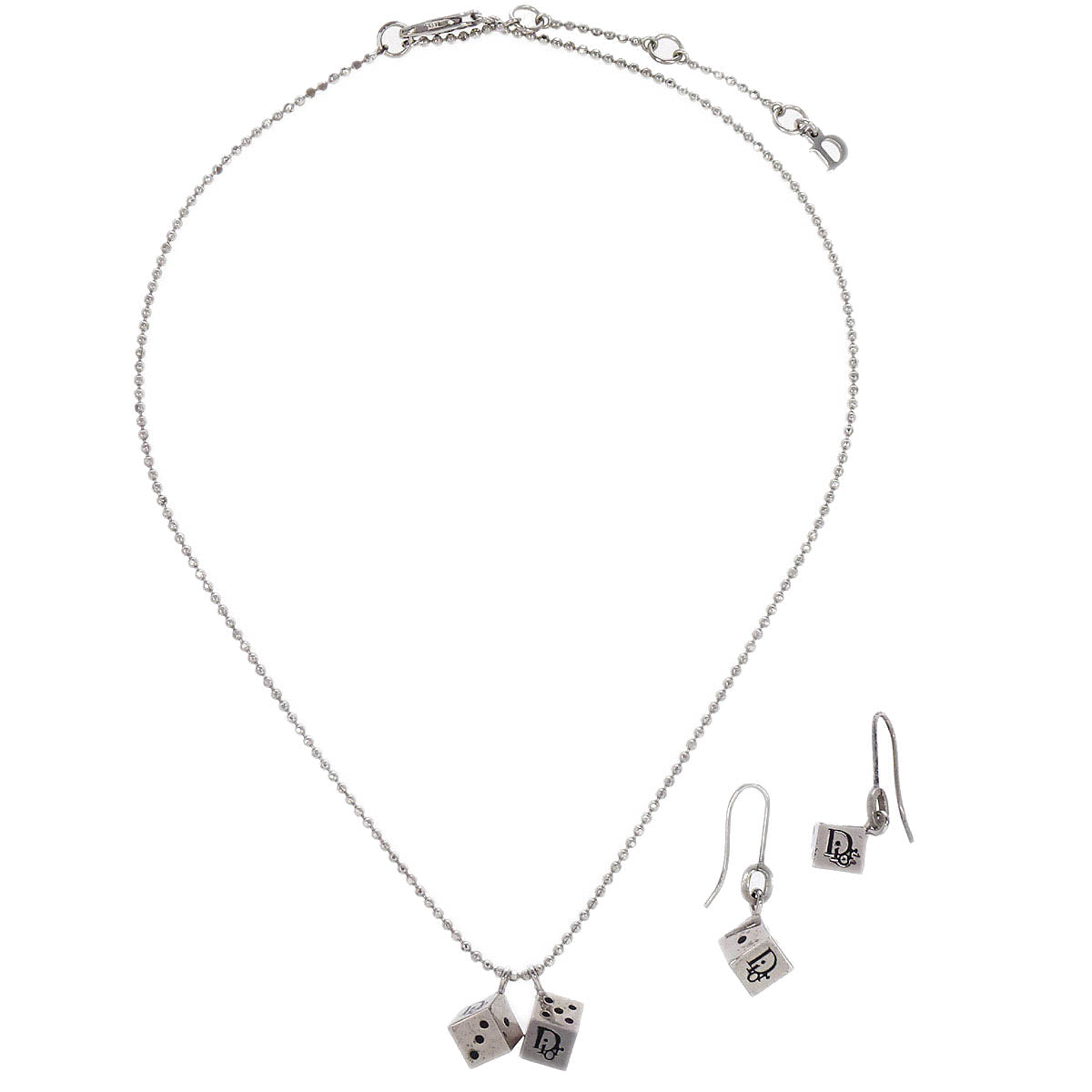 Christian Dior 2set Necklace Piercing Earrings Dice Silver