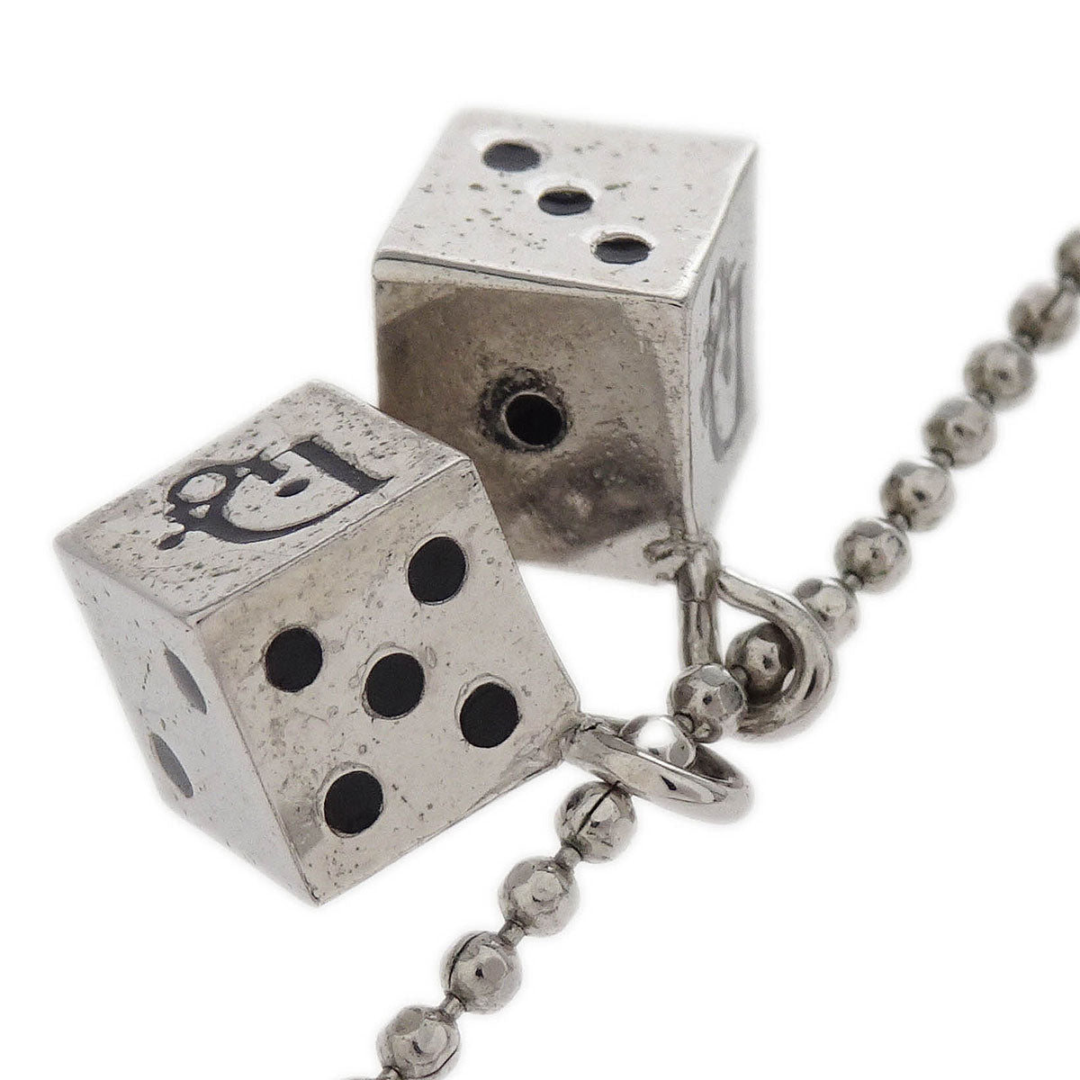 Christian Dior 2set Necklace Piercing Earrings Dice Silver