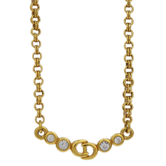 Christian Dior Necklace Pendant Gold Rhinestone