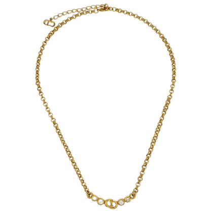 Christian Dior Necklace Pendant Gold Rhinestone