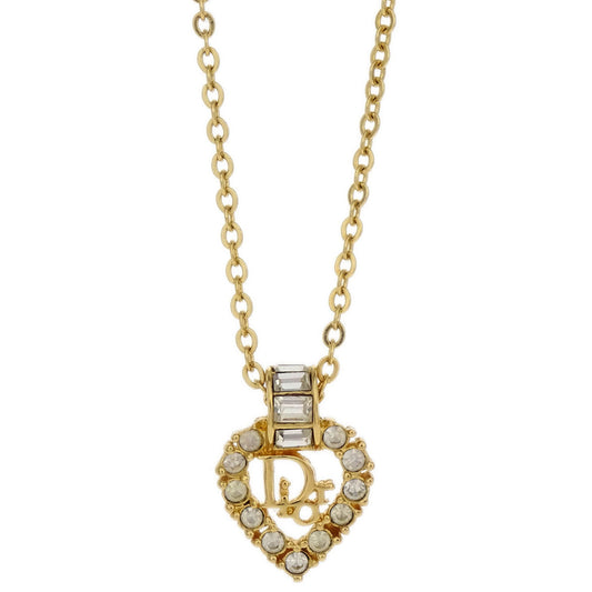 Christian Dior Necklace Pendant Gold Rhinestone