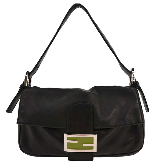 Fendi Black Lambskin Baguette Handbag