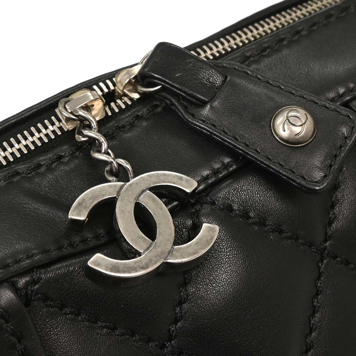 Chanel Black Calfskin Wild Stitch Top Handle Handbag