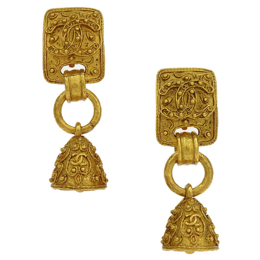 Chanel Bell Dangle Earrings Clip-On Gold 94A