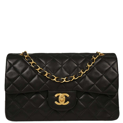 Chanel 1994-1996 Black Lambskin Small Classic Double Flap Shoulder Bag
