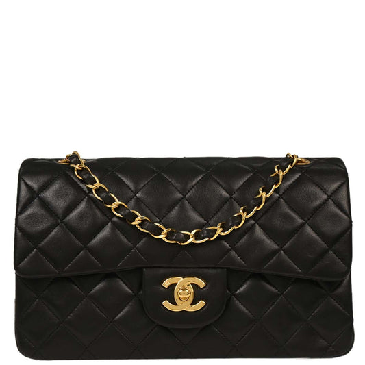 Chanel 1994-1996 Black Lambskin Small Classic Double Flap Shoulder Bag