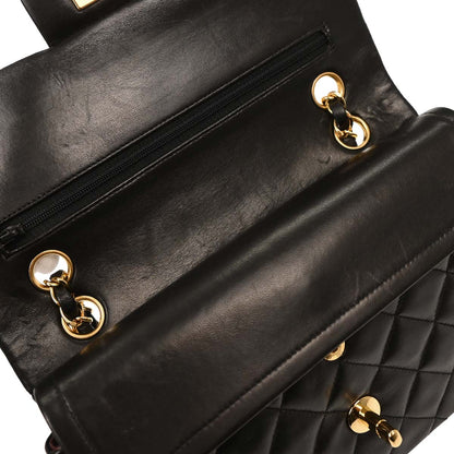 Chanel 1994-1996 Black Lambskin Small Classic Double Flap Shoulder Bag