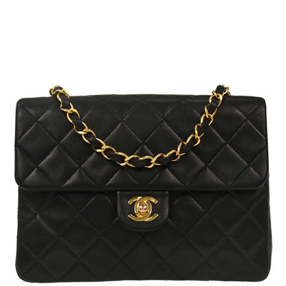 Chanel Black Lambskin Classic Square Flap Shoulder Bag