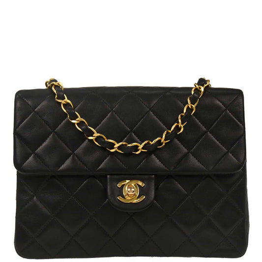 Chanel Black Lambskin Classic Square Flap Shoulder Bag
