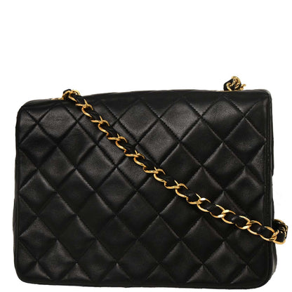 Chanel Black Lambskin Classic Square Flap Shoulder Bag