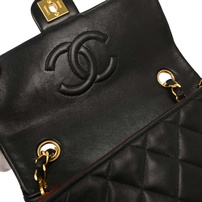 Chanel Black Lambskin Classic Square Flap Shoulder Bag