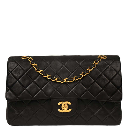 Chanel 1994-1996 Black Lambskin Medium Classic Double Flap Shoulder Bag