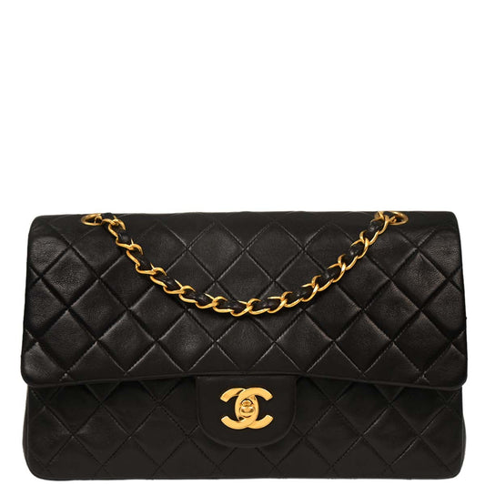 Chanel 1994-1996 Black Lambskin Medium Classic Double Flap Shoulder Bag