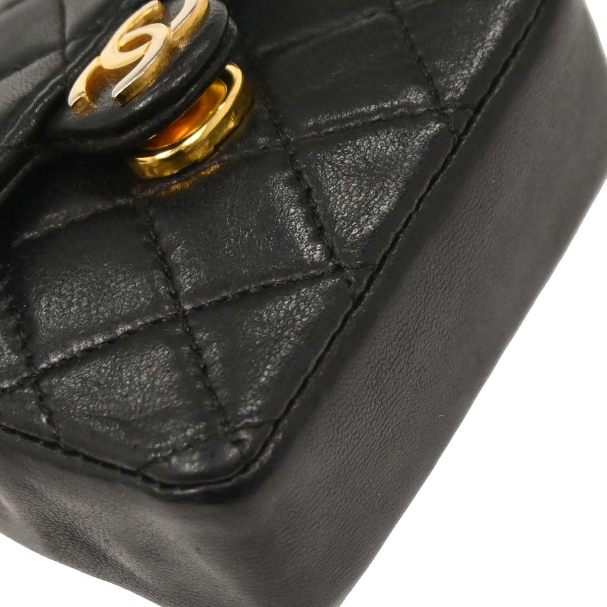 Chanel Black Lambskin Classic Flap Micro Chain Crossbody Bag Pouch
