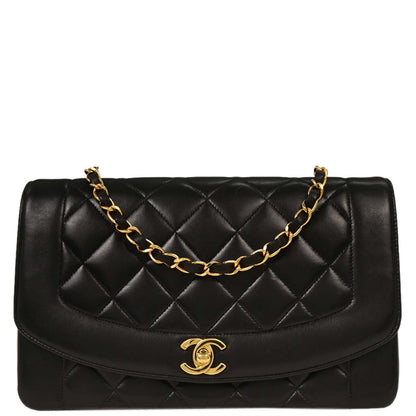 Chanel 1991-1994 Black Lambskin Medium Diana Shoulder Bag