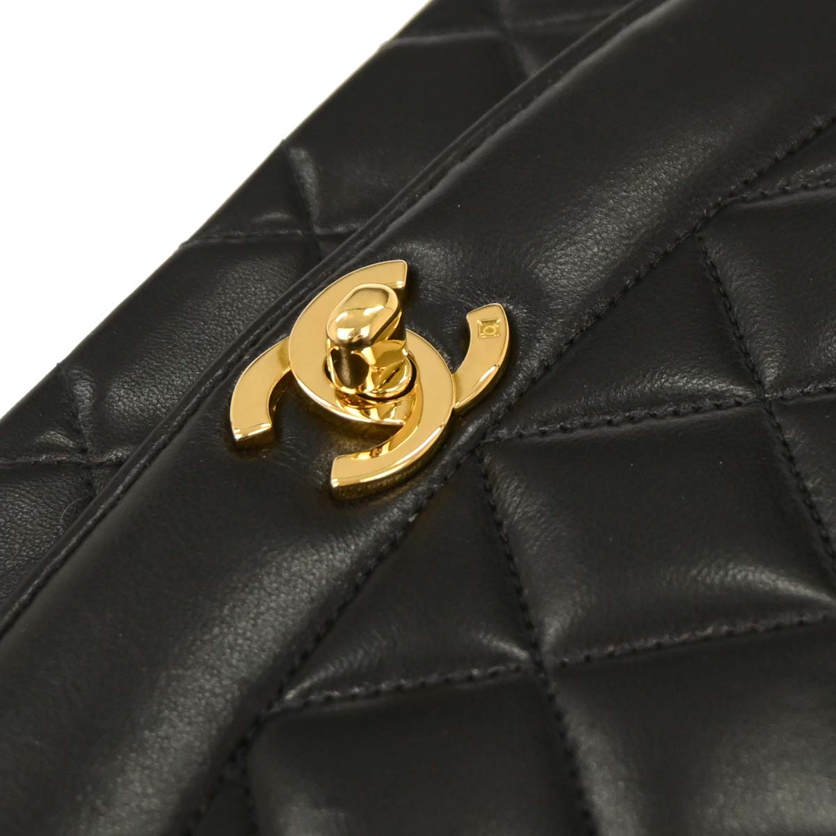 Chanel 1991-1994 Black Lambskin Medium Diana Shoulder Bag