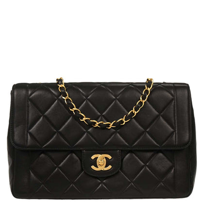 Chanel Black Lambskin Single Flap Shoulder Bag