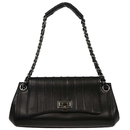 Chanel Black Lambskin Mademoiselle Accordion Flap Shoulder Bag