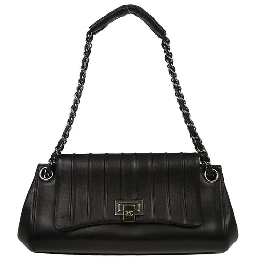 Chanel Black Lambskin Mademoiselle Accordion Flap Shoulder Bag
