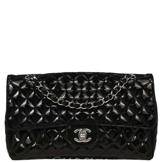 Chanel Black Patent Leather Secret Label Single Flap Shoulder Bag