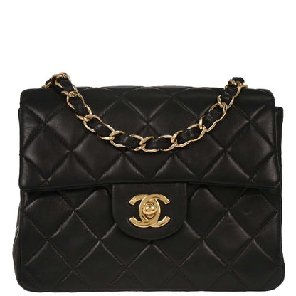 Chanel Black Lambskin Mini Classic Square Flap Shoulder Bag