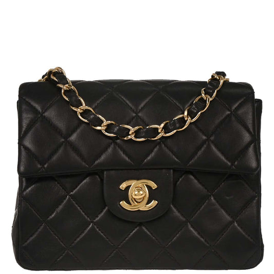 Chanel Black Lambskin Mini Classic Square Flap Shoulder Bag