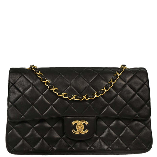 Chanel 1994-1996 Black Lambskin Medium Classic Double Flap Shoulder Bag