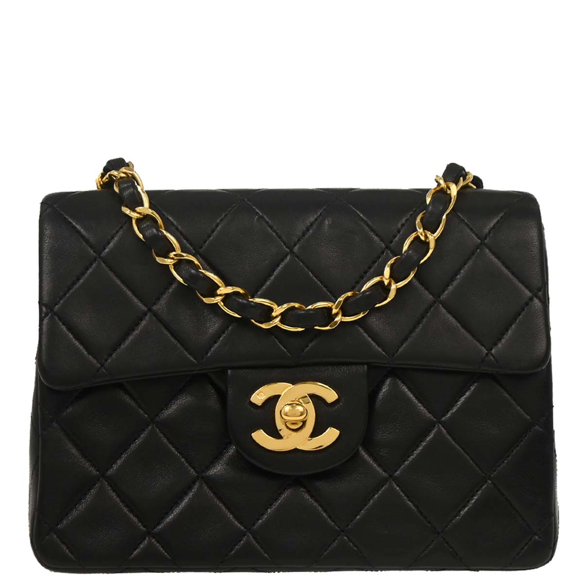Chanel Black Lambskin Mini Classic Square Flap Shoulder Bag