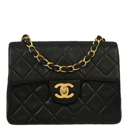 Chanel Black Lambskin Mini Classic Square Flap Shoulder Bag