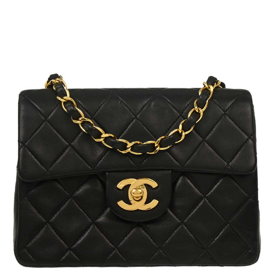 Chanel Black Lambskin Mini Classic Square Flap Shoulder Bag
