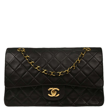 Chanel 1991-1994 Black Lambskin Medium Classic Double Flap Shoulder Bag