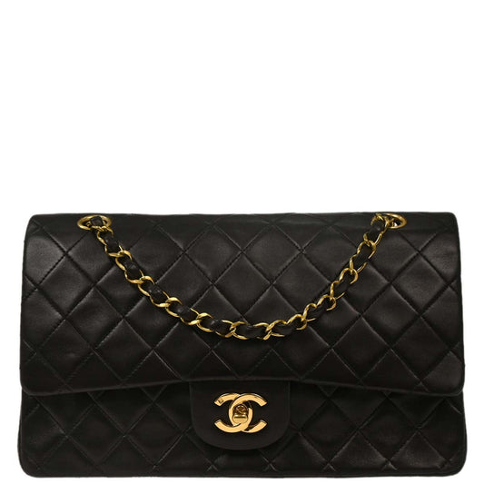 Chanel 1991-1994 Black Lambskin Medium Classic Double Flap Shoulder Bag