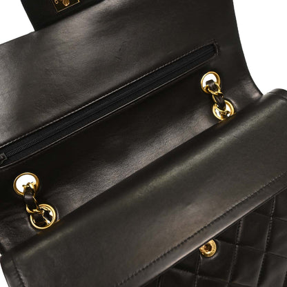 Chanel 1991-1994 Black Lambskin Medium Classic Double Flap Shoulder Bag
