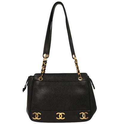 Chanel Black Caviar Triple CC Shoulder Tote Bag