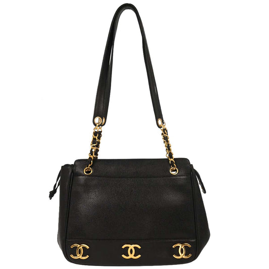 Chanel Black Caviar Triple CC Shoulder Tote Bag