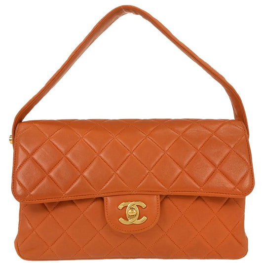 Chanel Orange Lambskin Double Sided Flap Handbag