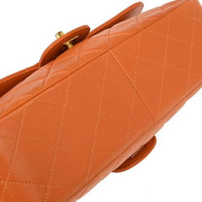 Chanel Orange Lambskin Double Sided Flap Handbag