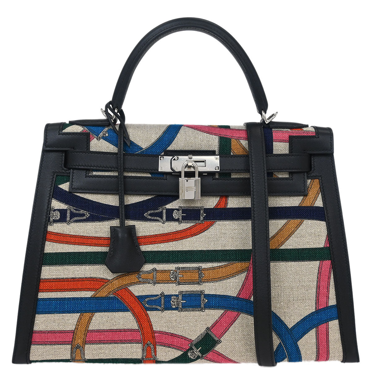 Hermes Black Toile De Camp Cavalcadour Kelly 32 Sellier Handbag