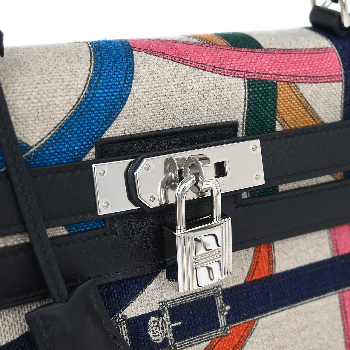 Hermes Black Toile De Camp Cavalcadour Kelly 32 Sellier Handbag