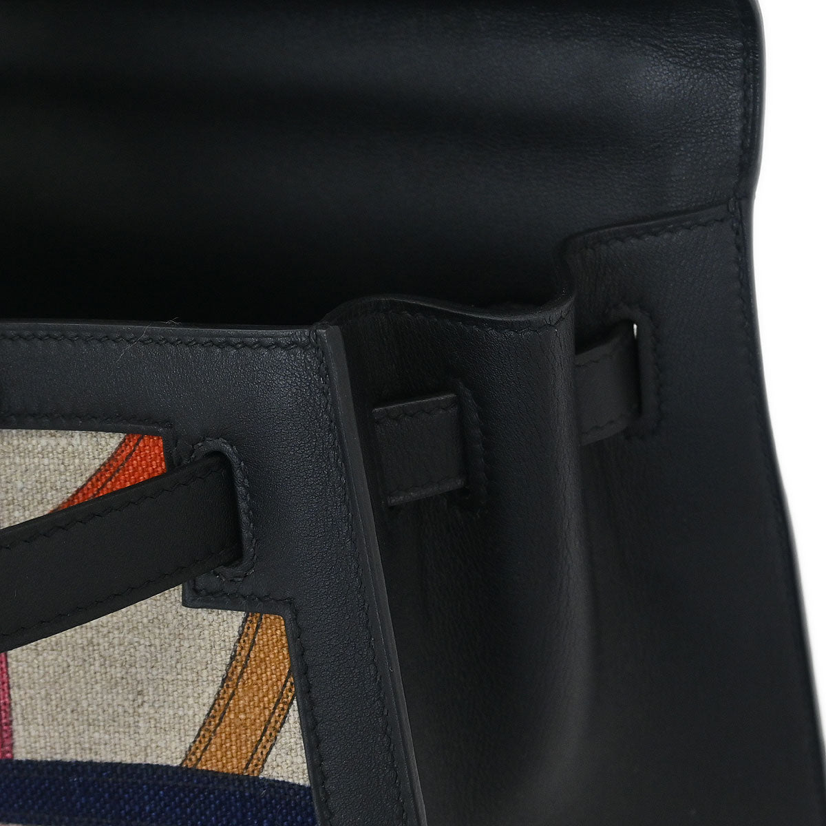 Hermes Black Toile De Camp Cavalcadour Kelly 32 Sellier Handbag