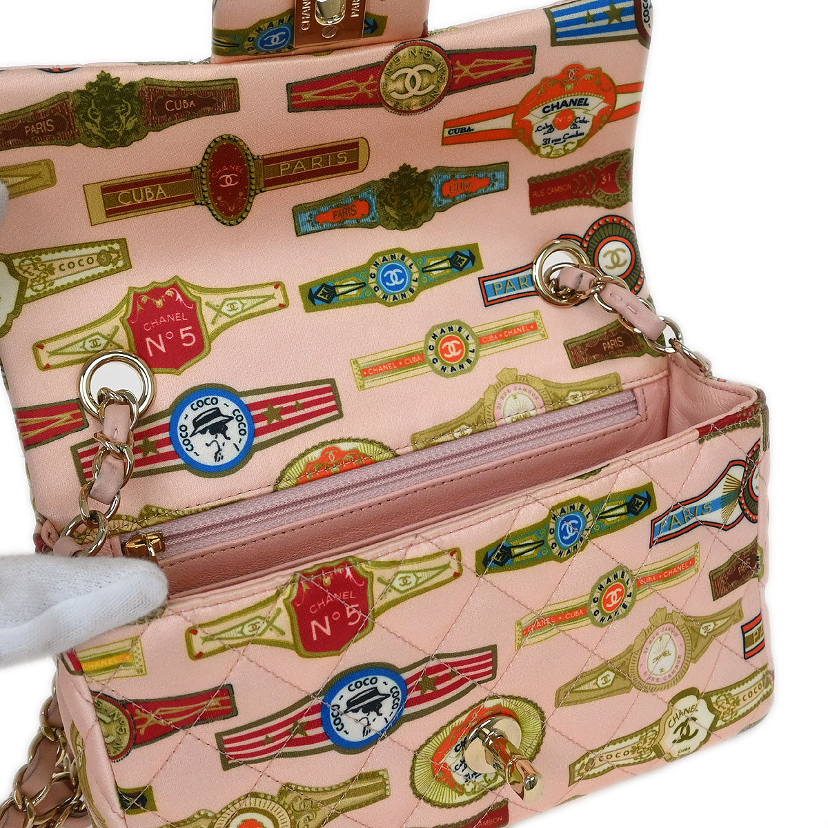 Chanel 2017 Pink Satin Cuba Cigare Print Shoulder Bag
